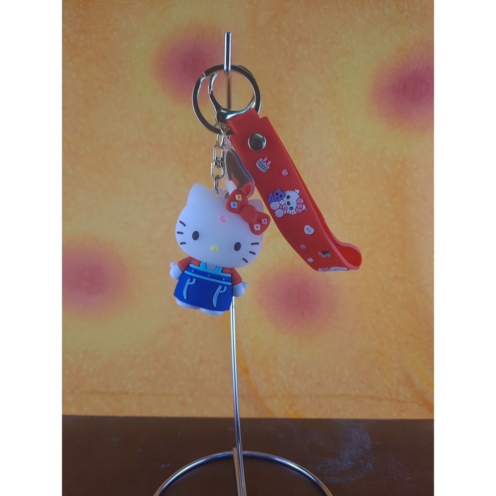 Hello Kitty In Blue And Red Costume Rubber & Metal Keychain